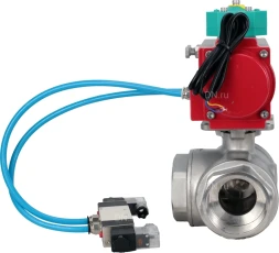 Кран шаровой BV3232P(4pc)-SP-3WL-T-ISO-H Ду20 Ру63 стандартнопроходной L-тип, внутренняя резьба, корпус - нержавеющая сталь 316, PTFE, с пневмоприводом PA-DA-052, пневмораспределителем 4V320-08 AC220V и магнитным переключателем ALS200D