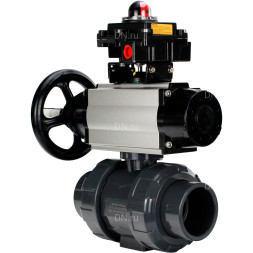Кран шаровой BV4242E-FP-GRM-ISO Дн100 Ру10 полнопроходной, корпус - НПВХ, шар - НПВХ, уплотнение - EPDM, с пневмоприводом PA-DA-105-1, пневмораспределителем 4M310-08 DC24V и БКВ APL-410N EX