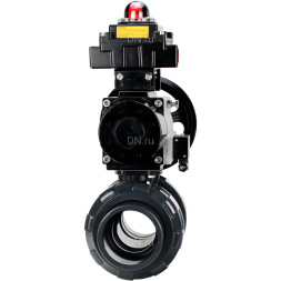 Кран шаровой BV4242E-FP-GRM-ISO Дн100 Ру10 полнопроходной, корпус - НПВХ, шар - НПВХ, уплотнение - EPDM, с пневмоприводом PA-DA-105-1, пневмораспределителем 4M310-08 DC24V и БКВ APL-410N EX