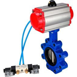 Затвор дисковый поворотный WBV1616N-2W-Fb-H Ду125 Ру16 LUG, корпус - чугун QT450, диск - чугун QT450, уплотнение - NBR, с пневмоприводом PA-SA-140 и пневмораспределителем 4M320-10 AC220V