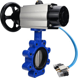 Затвор дисковый поворотный WBV1631E-2W-Fb-H Ду150 Ру16 LUG корпус - чугун QT450, диск - нержавеющая сталь 304, уплотнение - EPDM, с пневмоприводом PA-DA-105-1 и пневмораспределителем 4V320-10 AC220V