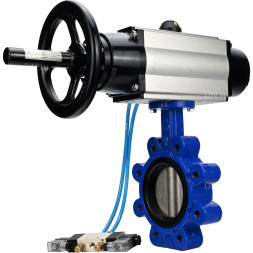 Затвор дисковый поворотный WBV1631E-2W-Fb-H Ду150 Ру16 LUG корпус - чугун QT450, диск - нержавеющая сталь 304, уплотнение - EPDM, с пневмоприводом PA-DA-105-1 и пневмораспределителем 4V320-10 AC220V