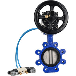 Затвор дисковый поворотный WBV1631E-2W-Fb-H Ду150 Ру16 LUG корпус - чугун QT450, диск - нержавеющая сталь 304, уплотнение - EPDM, с пневмоприводом PA-DA-105-1 и пневмораспределителем 4V320-10 AC220V