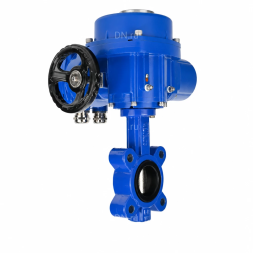 Затвор дисковый поворотный WBV1616E-2W-Fb-H Ду100 Ру16 LUG межфланцевый, корпус - чугун QT450, диск - чугун QT450, уплотнение - EPDM, с электроприводом QT-N-010M-O2-380VAC-У1 с моментной муфтой и штурвалом
