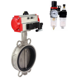 Затвор дисковый поворотный WBV3232V-2W-Fb-H Ду200 Ру16, корпус - нержавеющая сталь 316L, диск - нержавеющая сталь 316L, уплотнение - VITON, с пневмоприводом PA-DA-130, с пневмораспределителем 4V320-10 AC220V, БПВ AFC2000