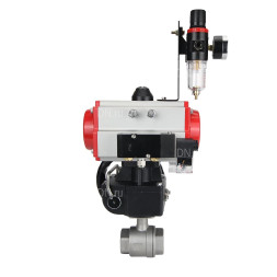 Кран шаровой BV3232P(2pc)-FP-T-ISO-H Ду40 Ру63 полнопроходной двухходовой, нержавеющая сталь SS316, внутренняя резьба, PTFE, с пневмоприводом PA-DA-083, с пневмораспределителем 4M310-08 24В, с ручным дублером MON2-450-T28-ISO, с БПВ AFC2000