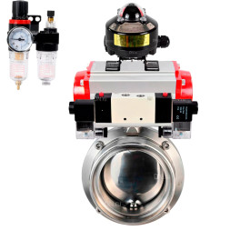 Затвор дисковый поворотный WBV3131S-2W-T-H Ду20 Ру10 резьбовой, пищевая нержавеющая сталь 304, уплотнение – Silicon, с пневмоприводом PA-DA-065, пневмораспределителем 4V320-10 AC220V, БКВ APL-510N EX и БПВ AFC2000