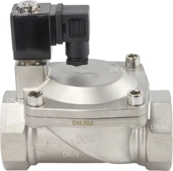 Клапан электромагнитный VS431-NT-NC-220VAC 2″ Ду50 Ру16, соленоидный двухходовой, корпус - нержавеющая сталь 304, уплотнение - NBR, резьбовой, нормально-закрытый, пилотный, катушка - 220В