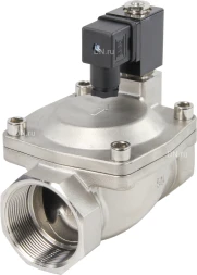 Клапан электромагнитный VS431-NT-NC-220VAC 2″ Ду50 Ру16, соленоидный двухходовой, корпус - нержавеющая сталь 304, уплотнение - NBR, резьбовой, нормально-закрытый, пилотный, катушка - 220В
