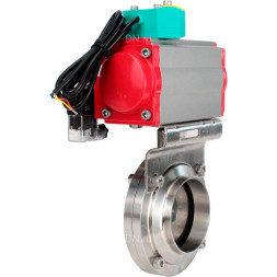 Затвор дисковый поворотный WBV3131E-2W-T-H Ду15 Ру10 резьбовой, пищевая нержавеющая сталь 304, уплотнение - EPDM, с пневмоприводом PA-DA-052, пневмораспределителем 4M310-08 AC220V и магнитным переключателем ALS200D