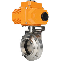 Затвор дисковый поворотный WBV3131E-2W-W-H Ду25 Ру10 под приварку, корпус - пищевая нержавеющая сталь 304, уплотнение - EPDM, с электроприводом QT-N-003EM-O1-220VAC-У1 220В HARK