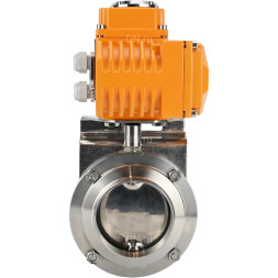 Затвор дисковый поворотный WBV3131E-2W-W-H Ду25 Ру10 под приварку, корпус - пищевая нержавеющая сталь 304, уплотнение - EPDM, с электроприводом QT-N-003EM-O1-220VAC-У1 220В HARK