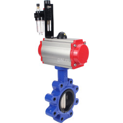 Затвор дисковый поворотный WBV1616N-2W-Fb-H Ду100 Ру16 LUG корпус - чугун QT450, диск - чугун QT450, уплотнение - NBR, с пневмоприводом PA-SA-130, пневмораспределителем 4M310-08 AC220V и БПВ AFC2000