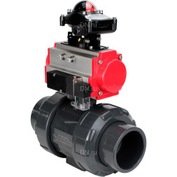 Кран шаровой BV4242E-FP-GRM-ISO Дн15 Ру10 полнопроходной, корпус - НПВХ, шар - НПВХ, уплотнение - EPDM, с пневмоприводом PA-SA-052, пневмораспределителем 4M310-08 AC220V и БКВ APL-210N