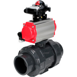 Кран шаровой BV4242E-FP-GRM-ISO Дн15 Ру10 полнопроходной, корпус - НПВХ, шар - НПВХ, уплотнение - EPDM, с пневмоприводом PA-SA-052, пневмораспределителем 4M310-08 AC220V и БКВ APL-210N
