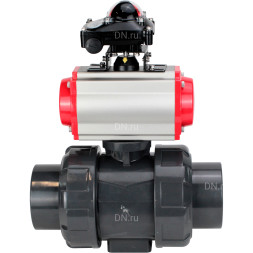 Кран шаровой BV4242E-FP-GRM-ISO Дн15 Ру10 полнопроходной, корпус - НПВХ, шар - НПВХ, уплотнение - EPDM, с пневмоприводом PA-SA-052, пневмораспределителем 4M310-08 AC220V и БКВ APL-210N