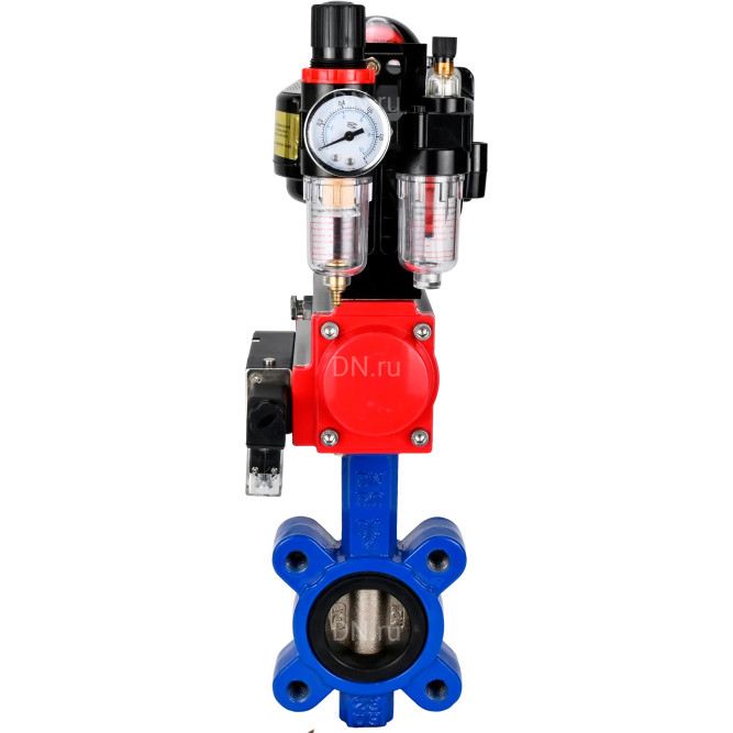 Затвор дисковый поворотный WBV1616E-2W-Fb-H Ду100 Ру16 LUG корпус - чугун QT450, диск - чугун QT450, уплотнение - EPDM, с пневмоприводом PA-SA-130, пневмораспределителем 4M310-08 DC24V, БКВ APL-510N EX и БПВ AFC2000 в Барнауле