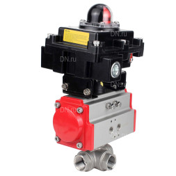Кран шаровой BV3232P(4pc)-SP-3WL-T-ISO-H Ду80 Ру40 стандартнопроходной трехходовой L-тип, нержавеющая сталь SS316, внутренняя резьба, уплотнение - PTFE, с пневмоприводом PA-DA-83 и блоком концевых выключателей APL-410N EX