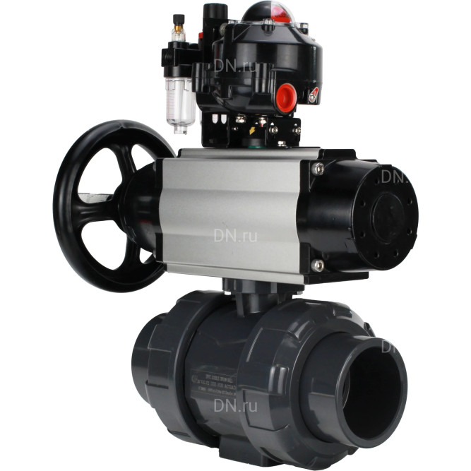 Кран шаровой BV4242E-FP-GRM-ISO Дн15 Ру10 полнопроходной, корпус - НПВХ, шар - НПВХ, уплотнение - EPDM, с пневмоприводом PA-DA-105-1, пневмораспределителем 4M310-08 AC220V, БКВ APL-510N EX и БПВ AFC2000 в Барнауле
