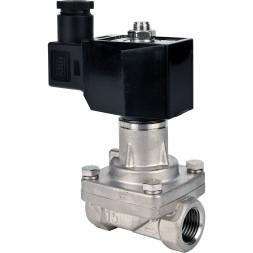 Клапан электромагнитный VS731-PT-NC-220VAC 1/2″ Ду15 Ру10 соленоидный двухходовой, корпус - нержавеющая сталь 304, уплотнение - PTFE, внутренняя резьба, прямого действия, нормально закрытый, с нулевым перепадом давления, катушка - 220В