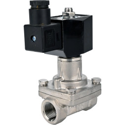 Клапан электромагнитный VS731-PT-NC-220VAC 1/2″ Ду15 Ру10 соленоидный двухходовой, корпус - нержавеющая сталь 304, уплотнение - PTFE, внутренняя резьба, прямого действия, нормально закрытый, с нулевым перепадом давления, катушка - 220В
