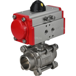 Кран шаровой BV3232P(3pc)-FP-W-ISO-H Ду15 Ру63 полнопроходной двухходовой, нержавеющая сталь SS316, под приварку, уплотнение - PTFE, с пневмоприводом PA-DA-52 двойного действия