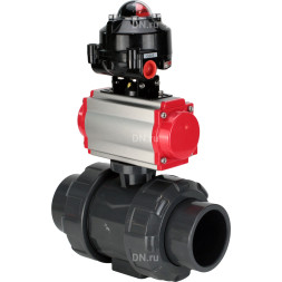 Кран шаровой BV4242E-FP-GRM-ISO Дн65 Ру10 полнопроходной, корпус - НПВХ, шар - НПВХ, уплотнение - EPDM, с пневмоприводом PA-SA-065 и БКВ APL-510N EX