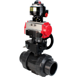 Кран шаровой BV4242E-FP-GRM-ISO Дн80 Ру10 полнопроходной, корпус - НПВХ, шар - НПВХ, уплотнение - EPDM, с пневмоприводом PA-DA-065, пневмораспределителем 4M310-08 AC220V, ручным дублером MON1-250-T26-ISO и БКВ APL-510N EX
