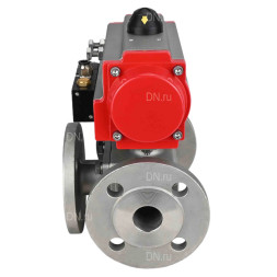 Кран шаровой BV3232P(4pc)-FP-3WL-F Ду25 Ру16 полнопроходной трехходовой, фланцевый, корпус - нержавеющая сталь SS316, с пневмоприводом PA-DA-052 двойного действия и пневмораспределителем 4M310-08 AC220V