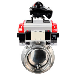 Затвор дисковый поворотный WBV3131E-2W-T-H Ду20 Ру10 резьбовой, пищевая нержавеющая сталь 304, уплотнение – EPDM, с пневмоприводом PA-DA-052, пневмораспределителем 4V320-08 AC220V и БКВ APL-210N