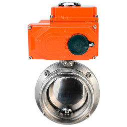 Затвор дисковый поворотный WBV3131E-2W-T-H Ду80 Ру10 резьбовой, корпус - пищевая нержавеющая сталь 304, уплотнение - EPDM, с электроприводом QT-N-005EM-O1-380VAC-У1 380В HARK