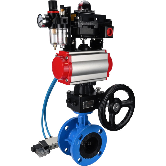Затвор дисковый поворотный WBV1313E-2W-F-H Ду65 Ру16 фланцевый, корпус - чугун GGG40, диск - чугун GGG40, EPDM, с пневмоприводом PA-DA-105, пневмораспределителем 4V320-10 AC220V, БКВ APL-410N EX, ручным дублером MON1-250-T26-ISO и БПВ AFC2000 в Барнауле