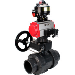 Кран шаровой BV4242E-FP-GRM-ISO Дн100 Ру10 полнопроходной, корпус - НПВХ, шар - НПВХ, уплотнение - EPDM, с пневмоприводом PA-DA-065, пневмораспределителем 4M310-08 AC220V, ручным дублером MON1-250-T26-ISO и БКВ APL-510N EX