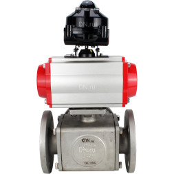 Кран шаровой BV3232P(4pc)-FP-3WL-F Ду15 Ру16 полнопроходной трехходовой, фланцевый, корпус - нержавеющая сталь SS316, с пневмоприводом PA-DA-052 двойного действия, пневмораспределителем 4M310-08 AC220V и БКВ APL-510N EX