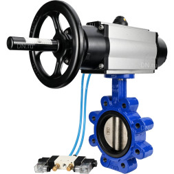 Затвор дисковый поворотный WBV1616E-2W-Fb-H Ду150 Ру16 LUG корпус - чугун QT450, диск - чугун QT450, уплотнение - EPDM, с пневмоприводом PA-DA-105-1 и пневмораспределителем 4V320-10 AC220V