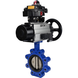 Затвор дисковый поворотный WBV1616E-2W-Fb-H Ду150 Ру16 LUG корпус - чугун QT450, диск - чугун QT450, уплотнение - EPDM, с пневмоприводом PA-DA-105-1, пневмораспределителем 4M310-08 AC220V и БКВ APL-410N EX