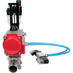 Кран шаровой BV3131P(3pc)-FP-W-ISO-H LONG Ду125 Ру16 полнопроходной, корпус - нержавеющая сталь 304, уплотнение - PTFE, под приварку, с пневмоприводом PA-SA-210, пневмораспределителем 4V320-10 AC220V и БПВ AFC2000
