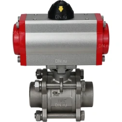 Кран шаровой BV3232P(3pc)-FP-W-ISO-H Ду25 Ру63 полнопроходной двухходовой, нержавеющая сталь SS316, под приварку, уплотнение - PTFE, с пневмоприводом PA-DA-52 двойного действия