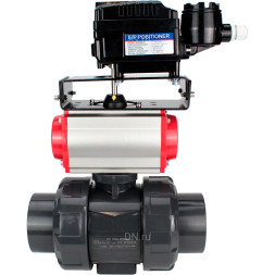 Кран шаровой BV4242E-FP-GRM-ISO Дн80 Ру10 полнопроходной, корпус - НПВХ, шар - НПВХ, уплотнение - EPDM, с пневмоприводом PA-DA-065 и пневмопозиционером YT-1000RSN без обратной связи