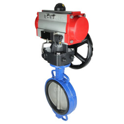 Затвор дисковый поворотный WBV1432N-2W-Fb-H Ду250 Ру16, корпус - чугун GGG50, диск - нержавеющая сталь 316L, уплотнение - NBR, с пневмоприводом PA-DA-140, пневмораспределителем 4M310-08 AC220V и ручным дублером MON4-1200-T54-ISO