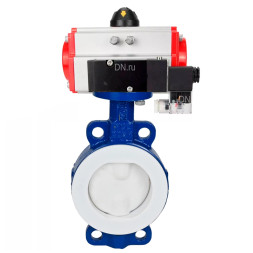 Затвор дисковый поворотный WBV3434Pf-2W-Fb-R Ду150 Ру16 корпус - углеродистая сталь WCB, диск - углеродистая сталь WCB, футерованный PTFE, уплотнение - PTFE, с пневмоприводом PA-DA-105 и пневмораспределителем 4M310-08 DC24V
