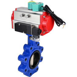 Затвор дисковый поворотный WBV1616N-2W-Fb-H Ду80 Ру16 LUG корпус - чугун QT450, диск - чугун QT450, уплотнение - NBR, с пневмоприводом PA-DA-083, пневмораспределителем 4M310-08 AC220V и магнитным переключателем ALS200D