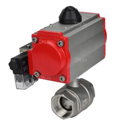 Кран шаровой BV3232P(2pc)-FP-T-ISO-H Ду65 Ру40 полнопроходной двухходовой, нержавеющая сталь 316, внутренняя резьба, уплотнение - PTFE, с пневмоприводом PA-DA-083 двойного действия и пневмораспределителем 4M310-08 DC24V