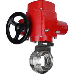 Затвор дисковый поворотный WBV3131E-2W-T-H Ду20 Ру10 резьбовой, корпус - пищевая нержавеющая сталь 304, уплотнение - EPDM, с электроприводом QT-EX-005M-O2-220VAC-У1 с моментной муфтой и штурвалом