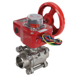 Кран шаровой BV3232P(3pc)-FP-W-ISO-H Ду50 Ру40 полнопроходной двухходовой, нержавеющая сталь SS316, под приварку, уплотнение - PTFE, с ISO фланцем и редуктором HGBF RQN1-180Z с индикатором положения и датчиком обратной связи