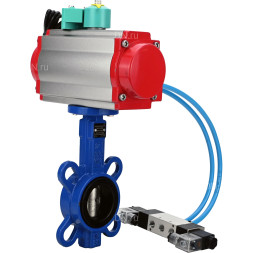 Затвор дисковый поворотный WBV1413E-2W-Fb-H Ду40 Ру16, корпус - чугун GGG50, диск - чугун GGG40, уплотнение - EPDM, с пневмоприводом PA-SA-083, пневмораспределителем 4V320-10 AC220V и магнитным переключателем ALS200D