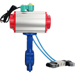 Затвор дисковый поворотный WBV1413E-2W-Fb-H Ду40 Ру16, корпус - чугун GGG50, диск - чугун GGG40, уплотнение - EPDM, с пневмоприводом PA-SA-083, пневмораспределителем 4V320-10 AC220V и магнитным переключателем ALS200D