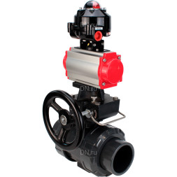 Кран шаровой BV4242E-FP-GRM-ISO Дн20 Ру10 полнопроходной, корпус - НПВХ, шар - НПВХ, уплотнение - EPDM, с пневмоприводом PA-DA-052, пневмораспределителем 4M310-08 DC24V, ручным дублером MON1-250-T26-ISO и БКВ APL-510N EX