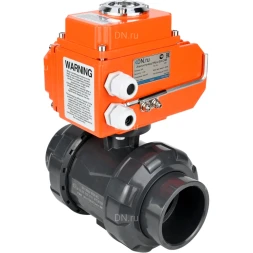 Кран шаровой BV4242E-FP-GRM-ISO Дн32 Ру10 полнопроходной, клеевой с разборным муфтовым соединением, корпус - НПВХ, шар - НПВХ, уплотнение - EPDM, с электроприводом QT-N-003EM-O1-24VDC-У1 HARK