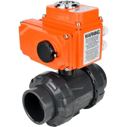 Кран шаровой BV4242E-FP-GRM-ISO Дн32 Ру10 полнопроходной, клеевой с разборным муфтовым соединением, корпус - НПВХ, шар - НПВХ, уплотнение - EPDM, с электроприводом QT-N-003EM-O1-24VDC-У1 HARK